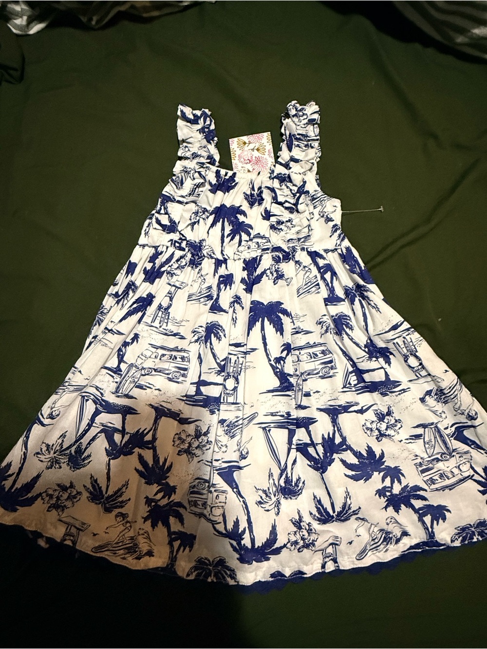 Old Navy White Dress with Blue Palm Tree Print